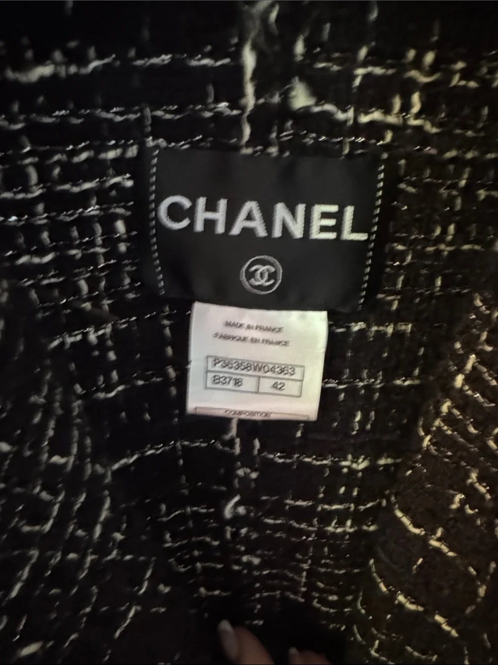 CHANEL Black Leather-Effect Jacket with Tweed Trim